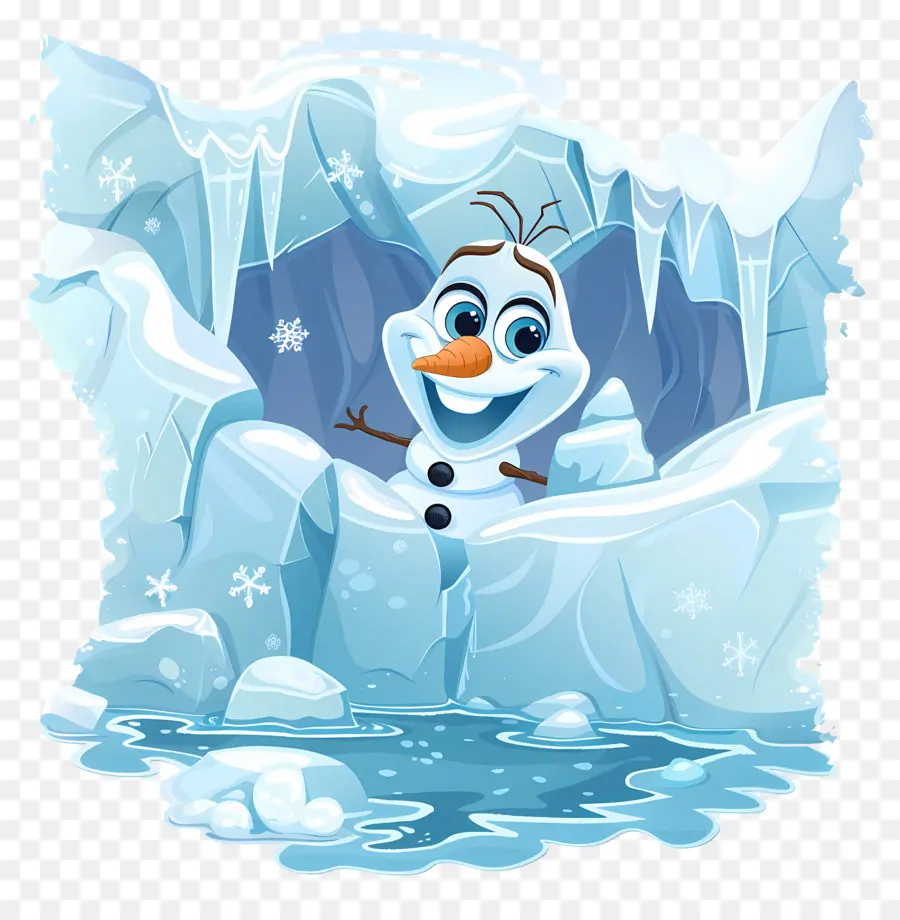 Olaf Congelé，Bonhomme De Neige Dans La Grotte PNG