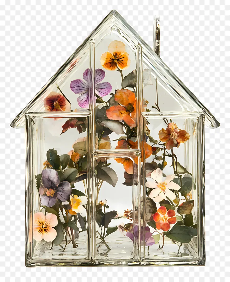 Maison De Fleurs En Verre，Maison De Verre Avec Fleurs PNG