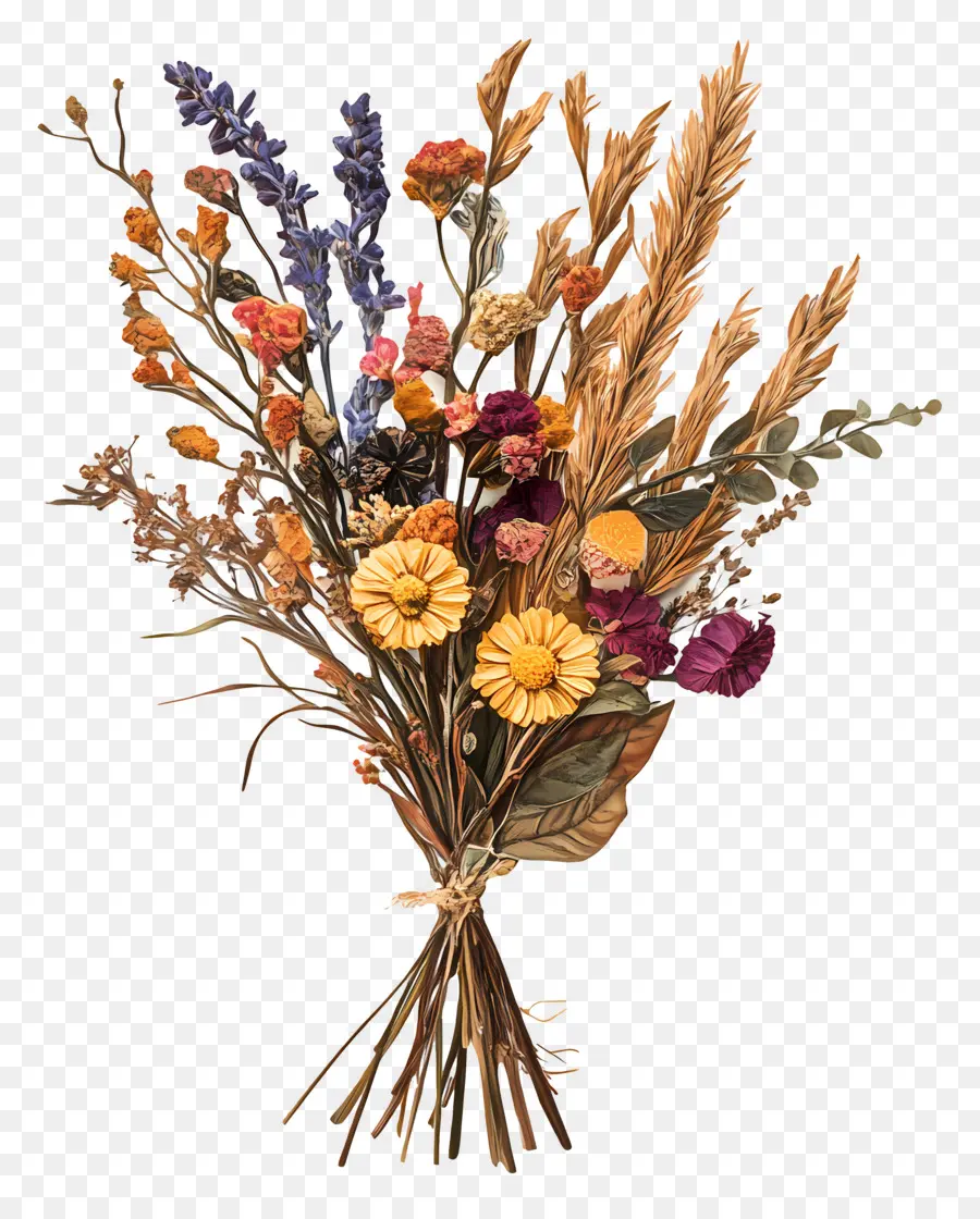 Art Des Fleurs Séchées，Bouquet De Fleurs Séchées PNG