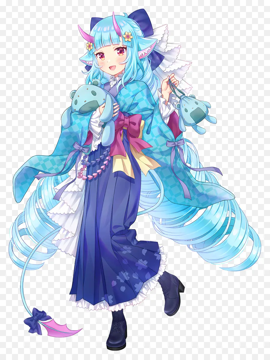 Menthe Diablekiryu，Anime Girl Aux Cheveux Bleus PNG