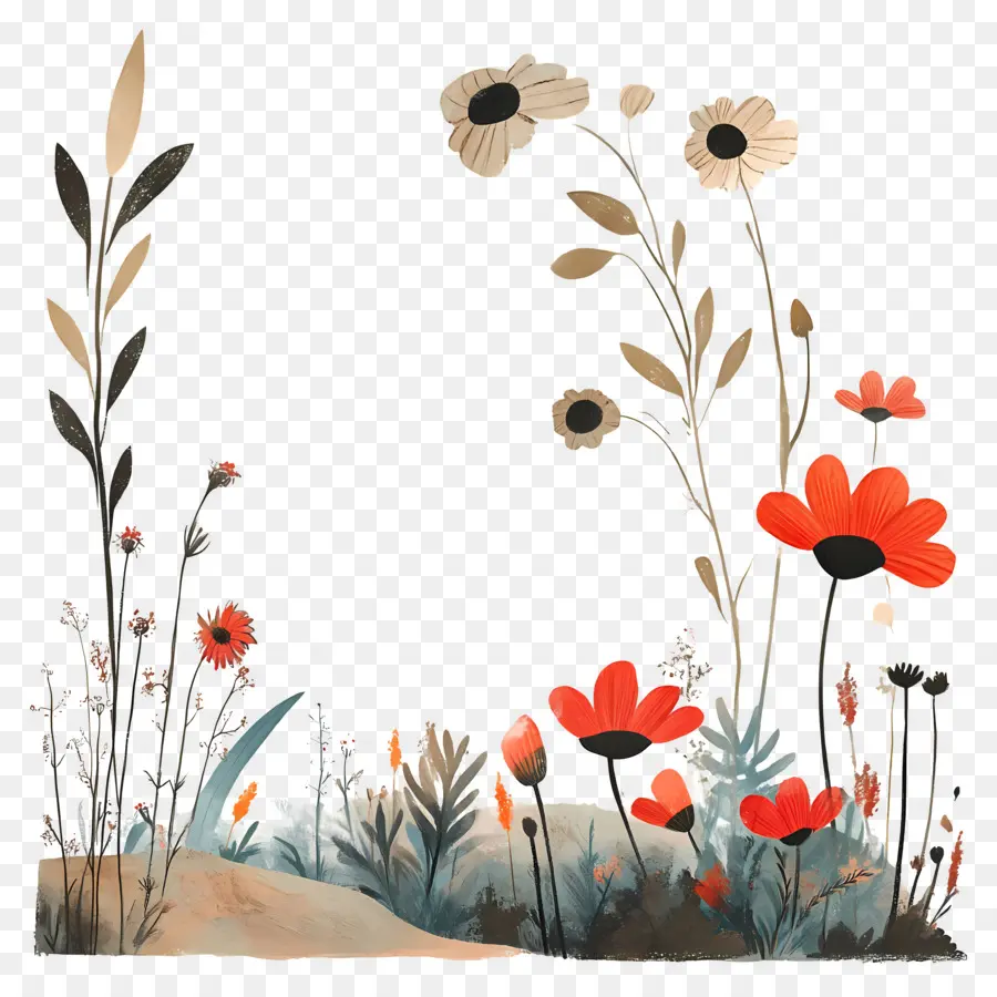 Coin Des Fleurs，Fleurs Roses Et Oranges PNG