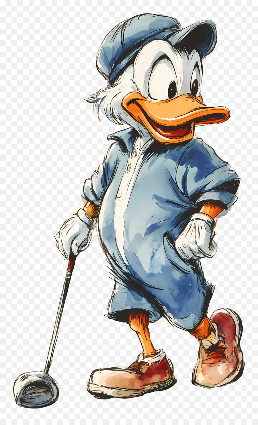 Donald Canard，Canard De Dessin Animé Avec Club De Golf PNG