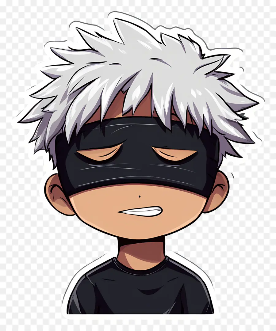 Gojo，Personnage Chibi Aux Cheveux Blancs Et Masque PNG