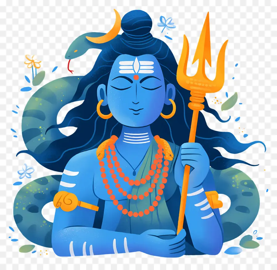 Maha Shivaratri，Divinité Bleue Avec Trident Et Serpent PNG