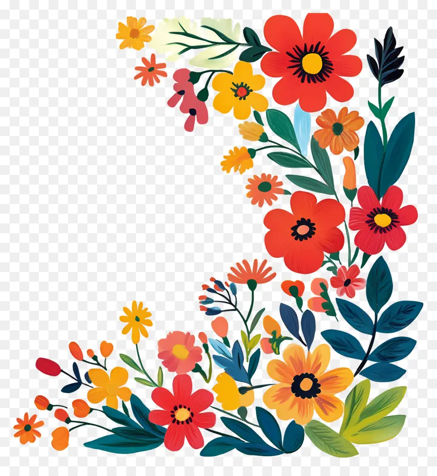 Coin Des Fleurs，Fleurs Roses Et Oranges PNG