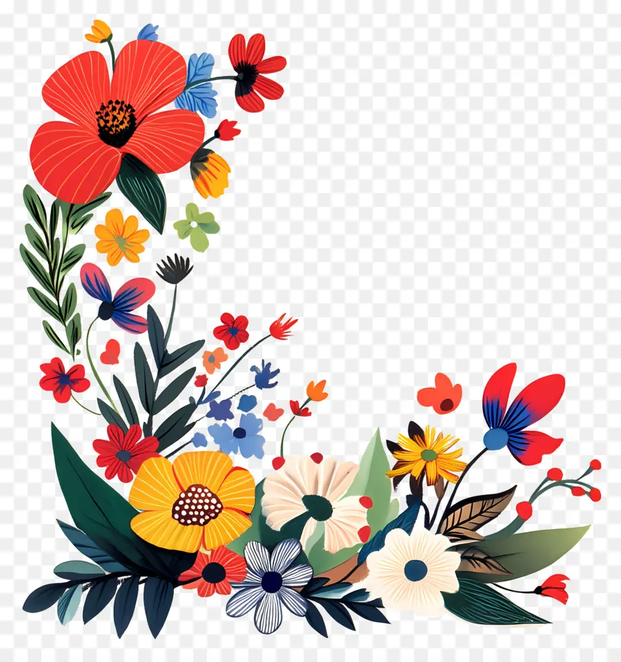 Coin Des Fleurs，Fleurs Roses Et Oranges PNG