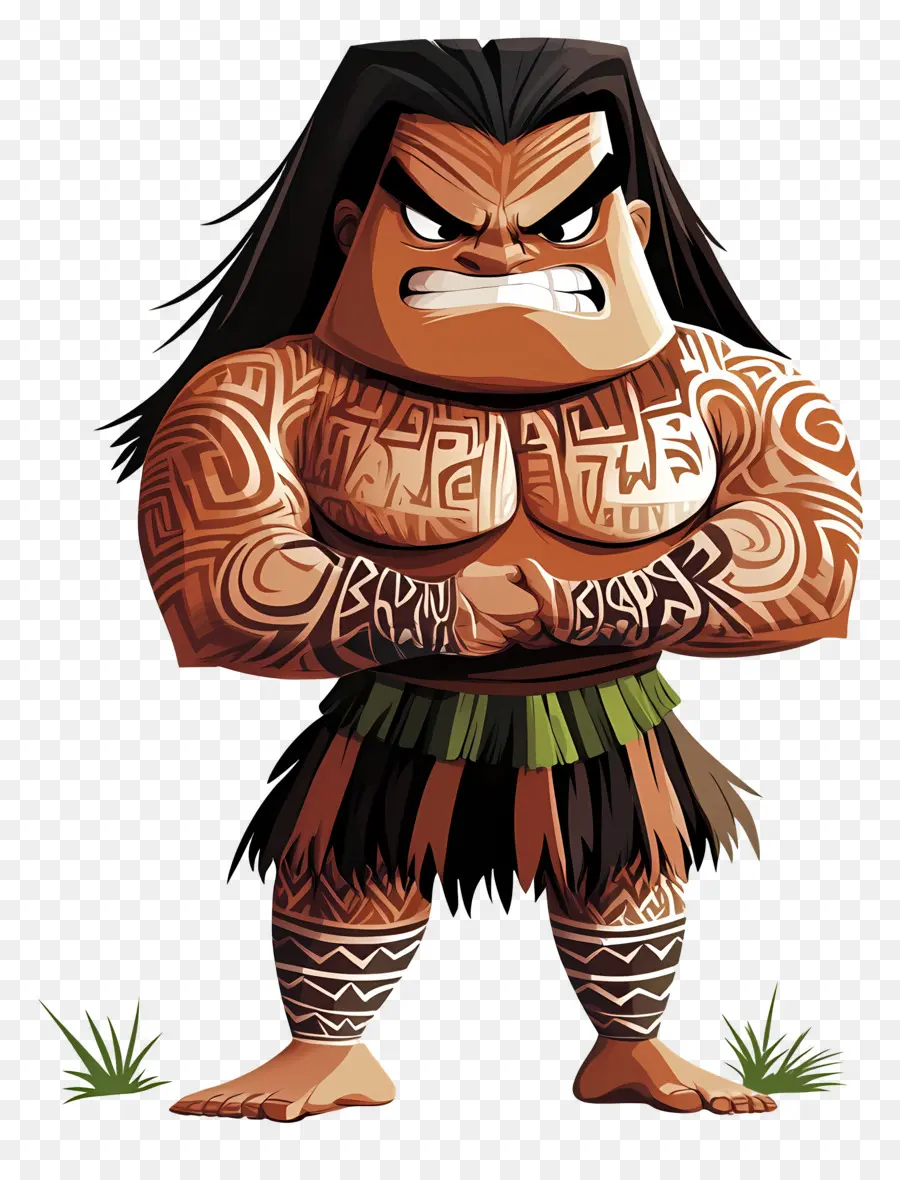 Haka，Guerrier De Dessin Animé Avec Des Tatouages ​​tribaux PNG