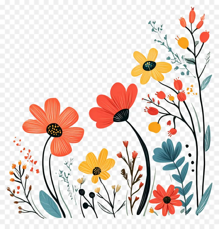 Coin Des Fleurs，Fleurs Roses Et Oranges PNG