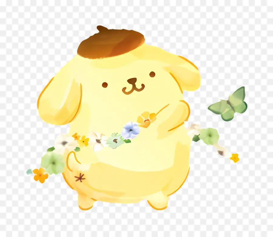 Pompompurine，Chien Jaune Avec Des Fleurs PNG