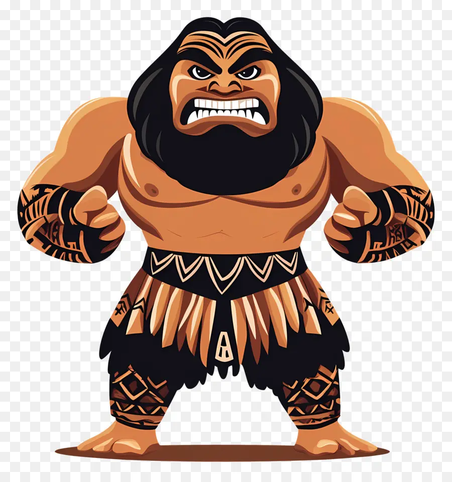 Haka，Guerrier De Dessin Animé Avec Des Tatouages ​​tribaux PNG