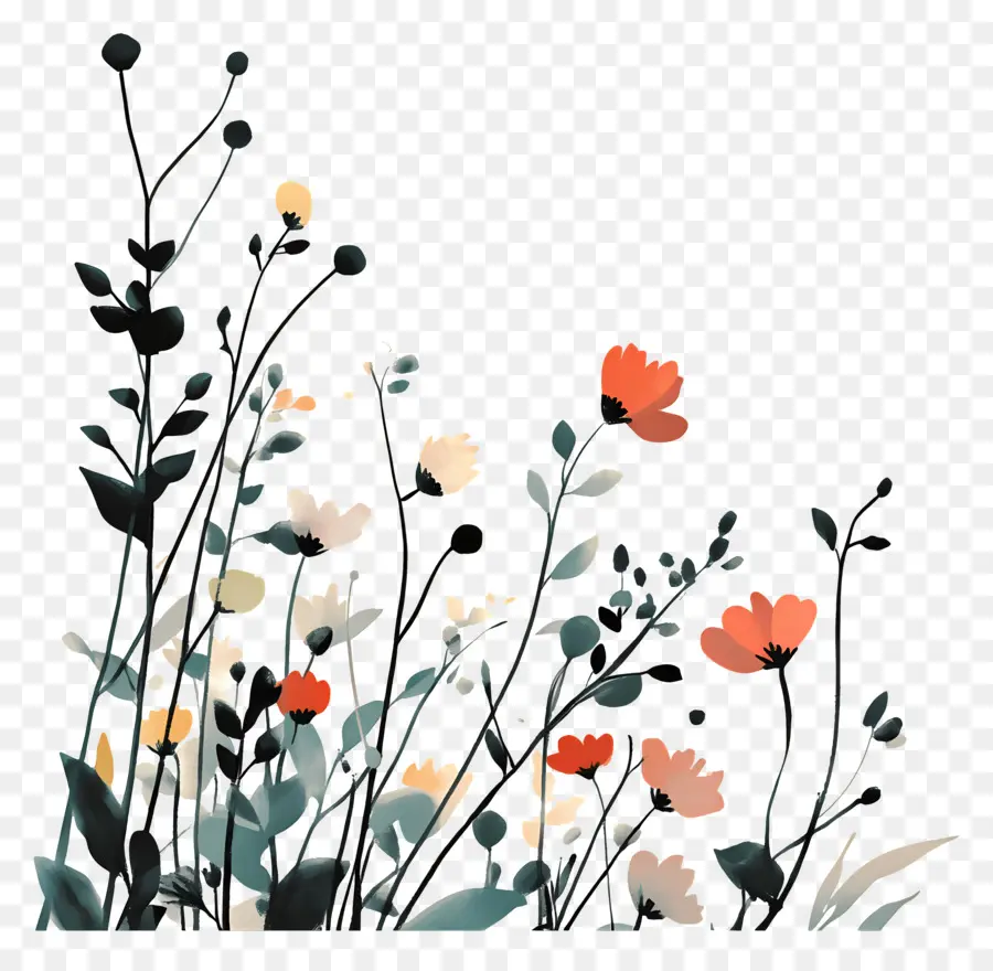 Coin Des Fleurs，Fleurs Roses Et Oranges PNG