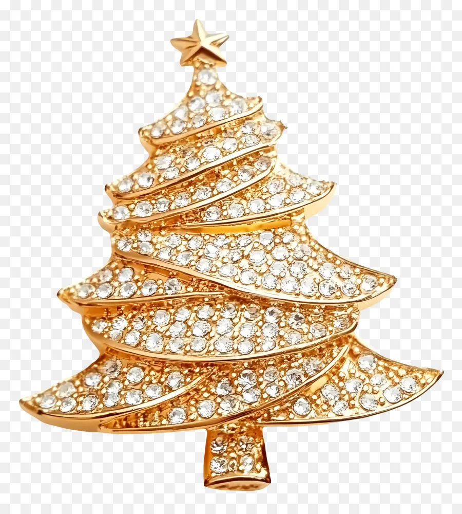 Or De Noël，Broche Sapin De Noël Doré PNG