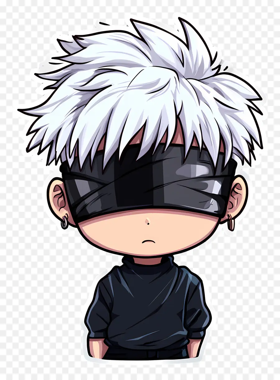 Gojo，Personnage Chibi Aux Cheveux Blancs Et Masque PNG