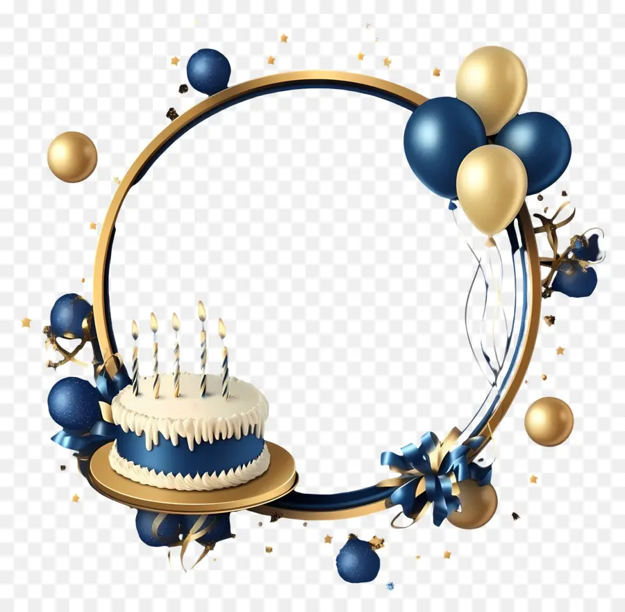 Fond D'anniversaire，Gâteau Bleu Et Or PNG