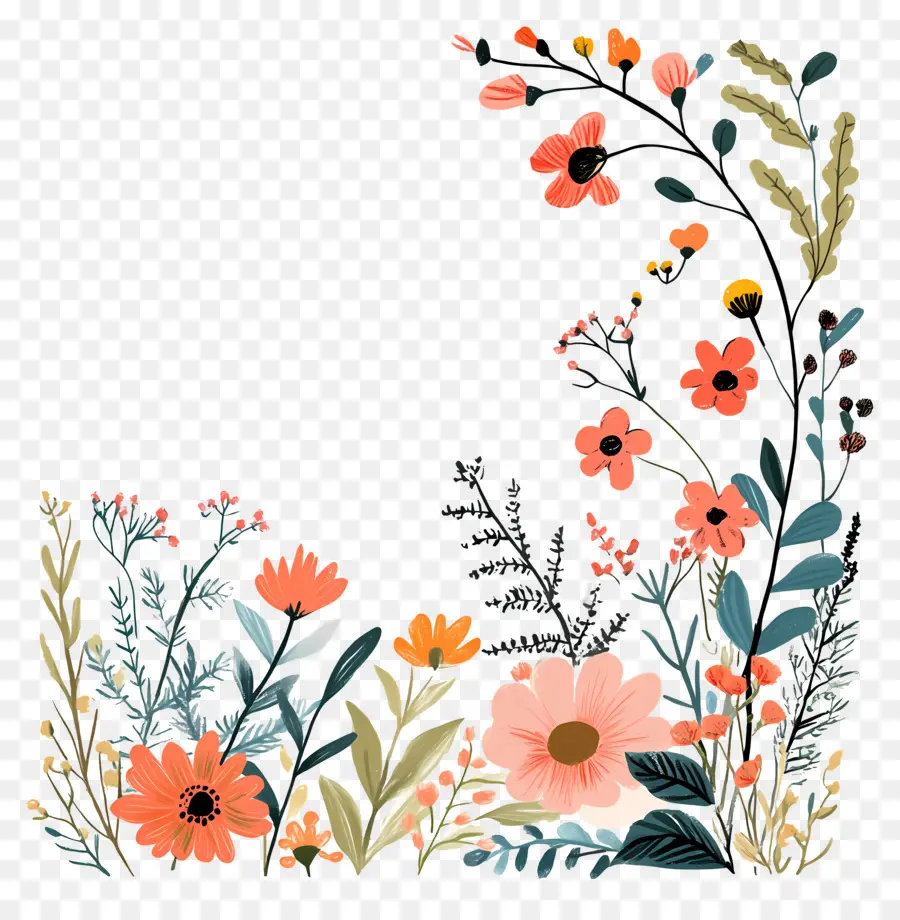 Coin Des Fleurs，Fleurs Roses Et Oranges PNG