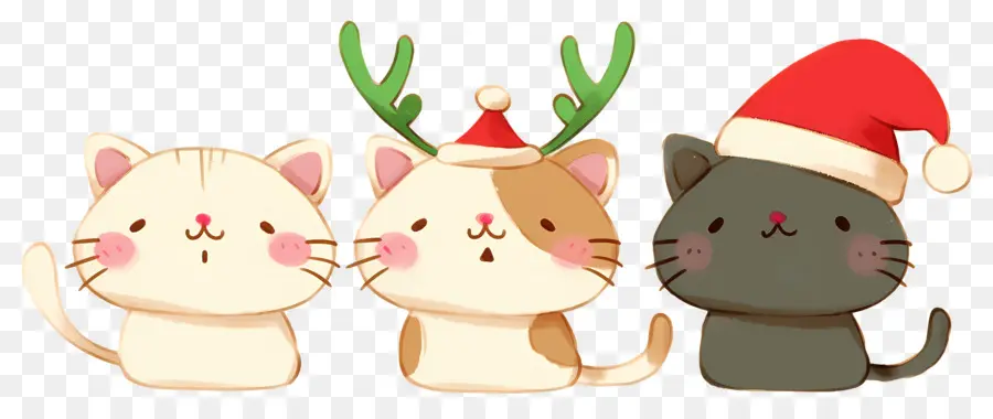 Animaux De Noël，Chats Mignons Avec Des Chapeaux De Noël PNG