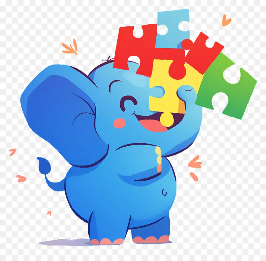 Journée De Sensibilisation à L'autisme，Éléphant Bleu Avec Puzzle PNG