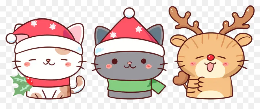 Animaux De Noël，Chats Mignons Avec Des Chapeaux De Noël PNG