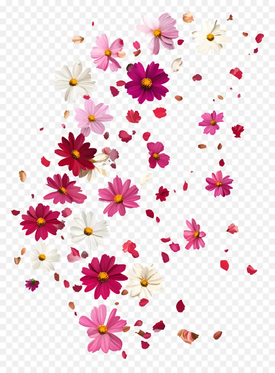 Fleurs Qui Tombent，Fleurs Roses Et Violettes PNG