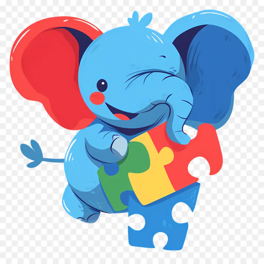 Journée De Sensibilisation à L'autisme，Éléphant Bleu Avec Pièce De Puzzle PNG