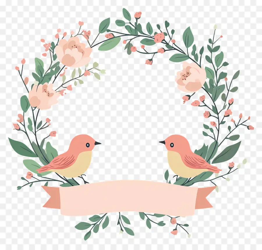 Les Oiseaux D'amour，Oiseaux Et Fleurs Roses PNG