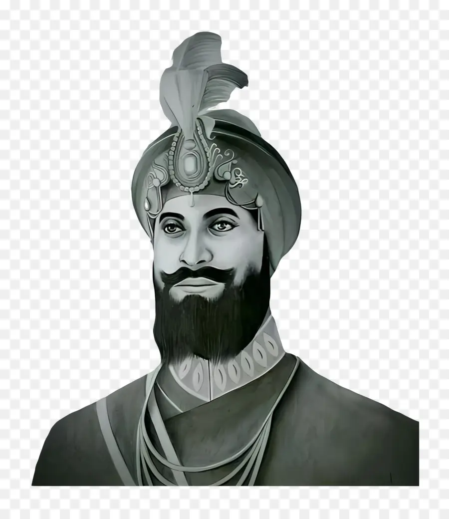 Gourou Gobind Singh，Portrait Monochrome Avec Turban PNG