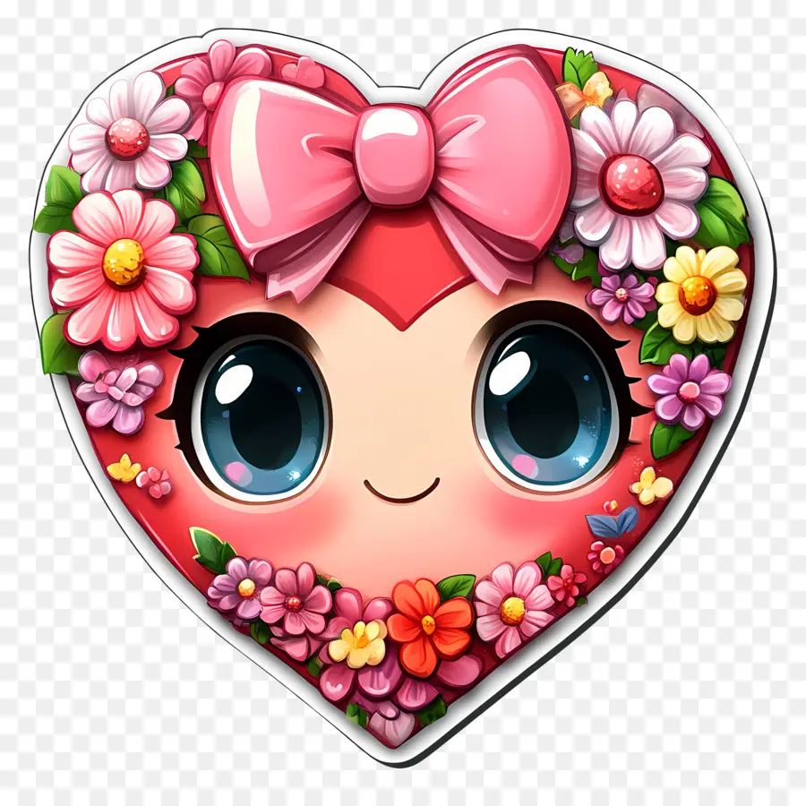 Coeur Kawaii，Coeur Floral Avec Noeud PNG