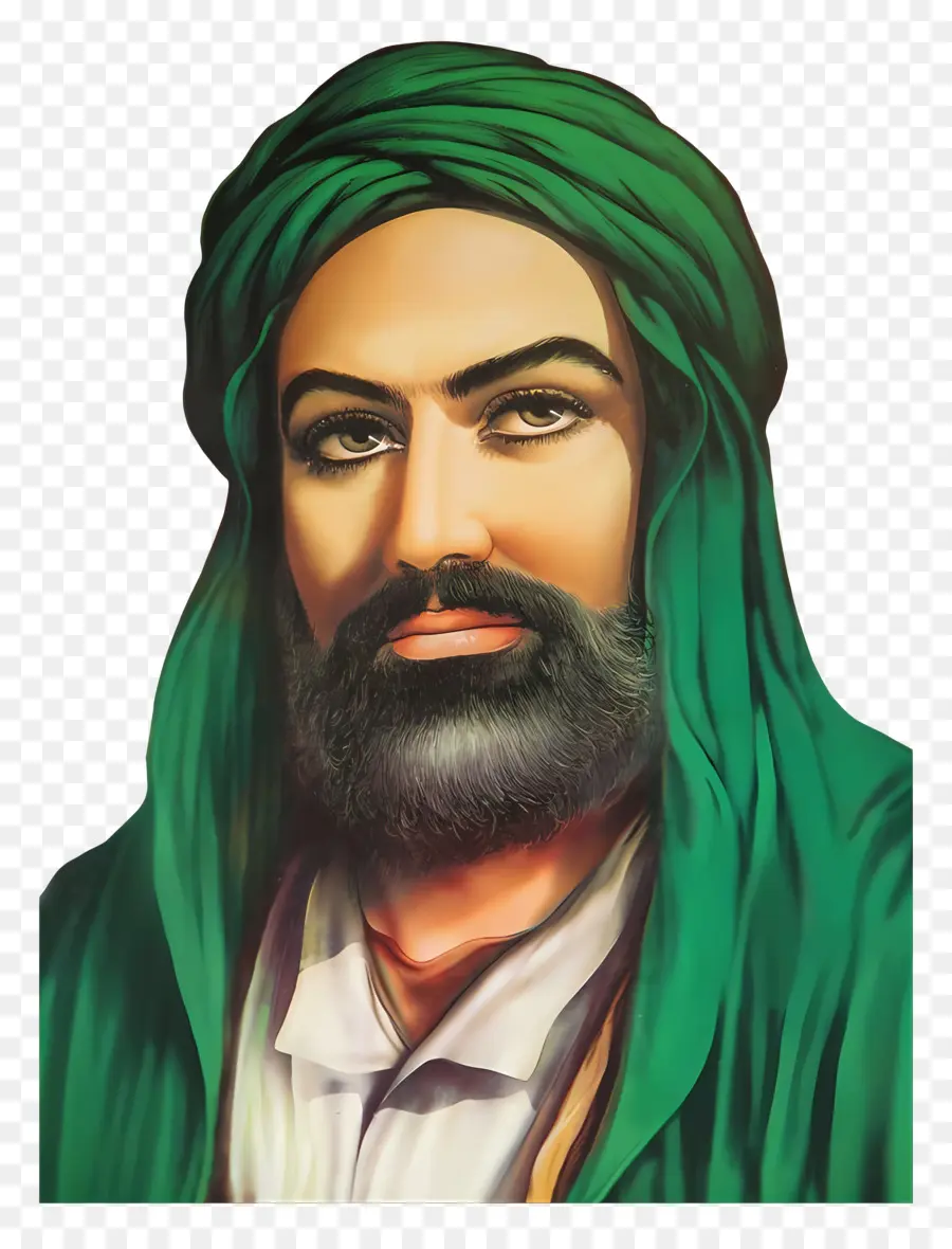 Hazrat Ali，Homme Barbu Au Turban Vert PNG