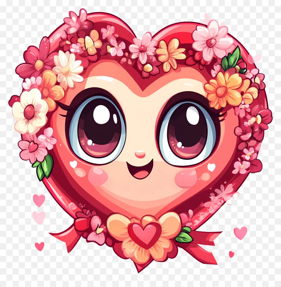 Coeur Kawaii，Coeur Avec Des Fleurs PNG