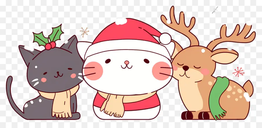 Animaux De Noël，Chats Mignons Avec Des Chapeaux De Noël PNG