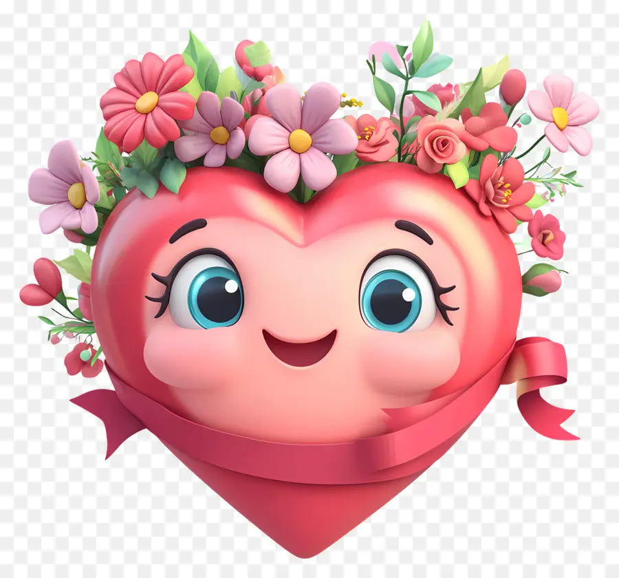 Coeur Kawaii，Coeur Avec Des Fleurs PNG