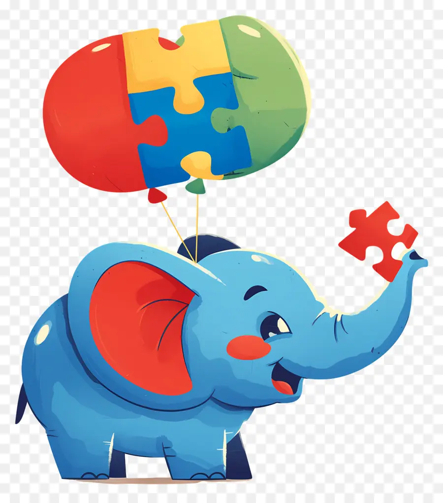 Journée De Sensibilisation à L'autisme，Éléphant Avec Des Ballons Puzzle PNG