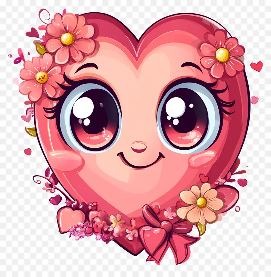 Coeur Kawaii，Coeur Avec Des Fleurs PNG