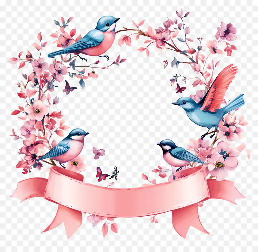 Oiseaux De Mariage，Oiseaux Et Ruban Rose PNG