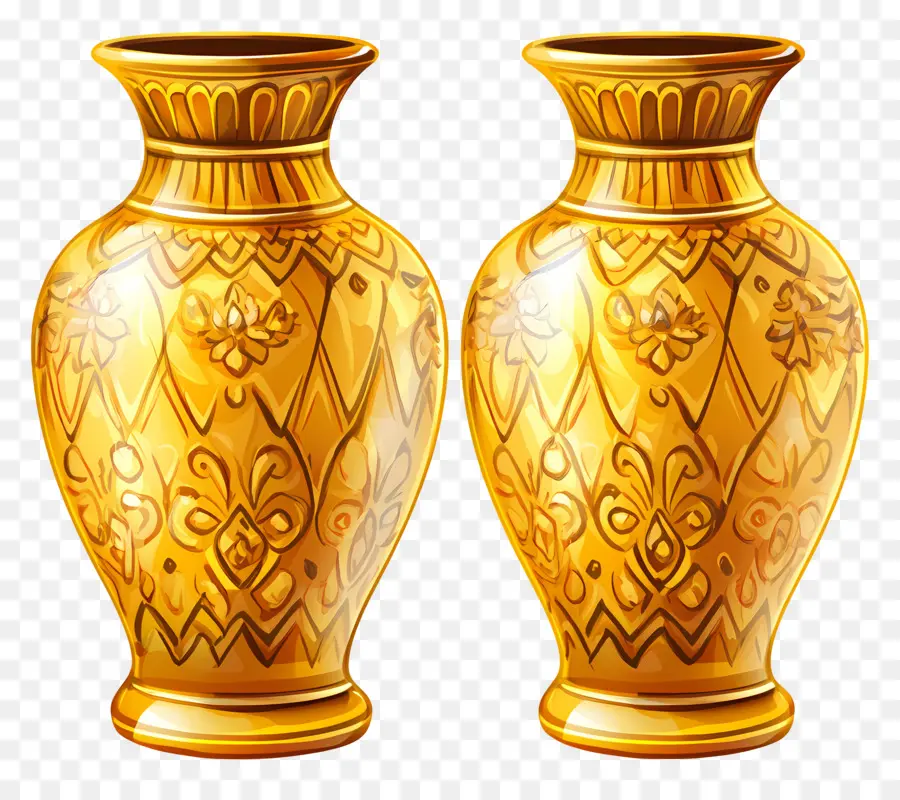 Pot De Mariage Indien，Vases Dorés PNG