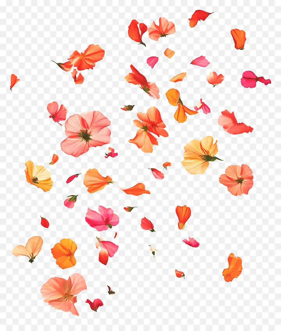 Fleurs Qui Tombent，Fleurs Roses Et Oranges PNG