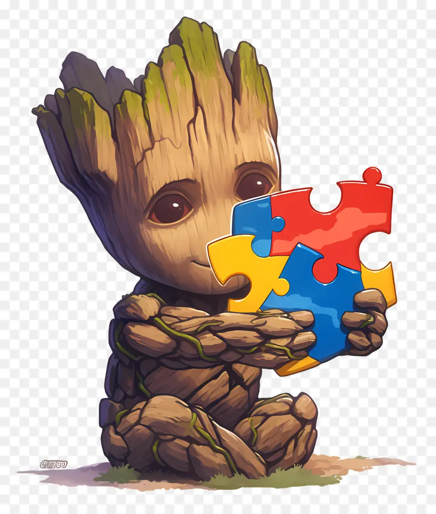 Journée De Sensibilisation à L'autisme，Caractère D'arbre Avec Puzzle PNG