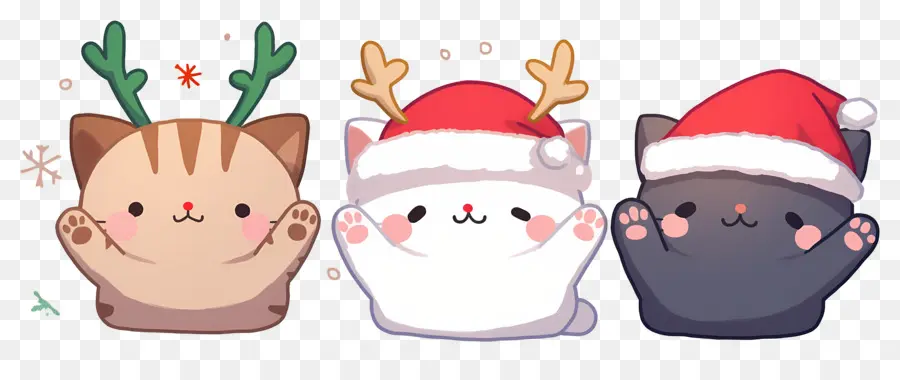 Animaux De Noël，Chats Mignons Avec Des Chapeaux De Noël PNG