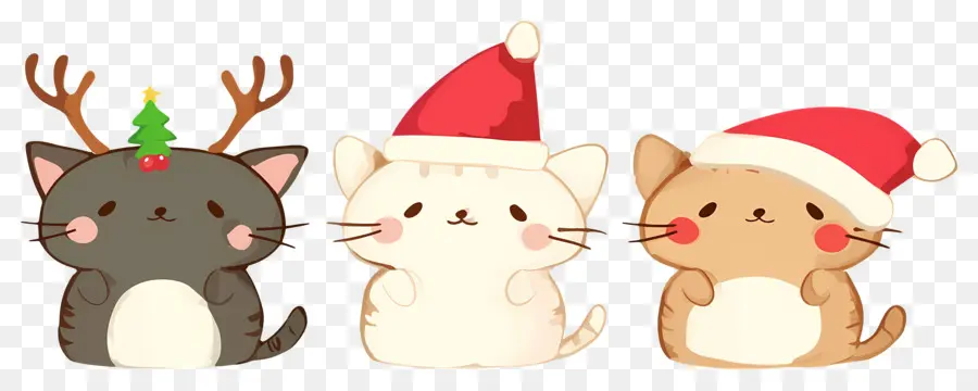 Animaux De Noël，Chats Mignons Avec Des Chapeaux De Noël PNG