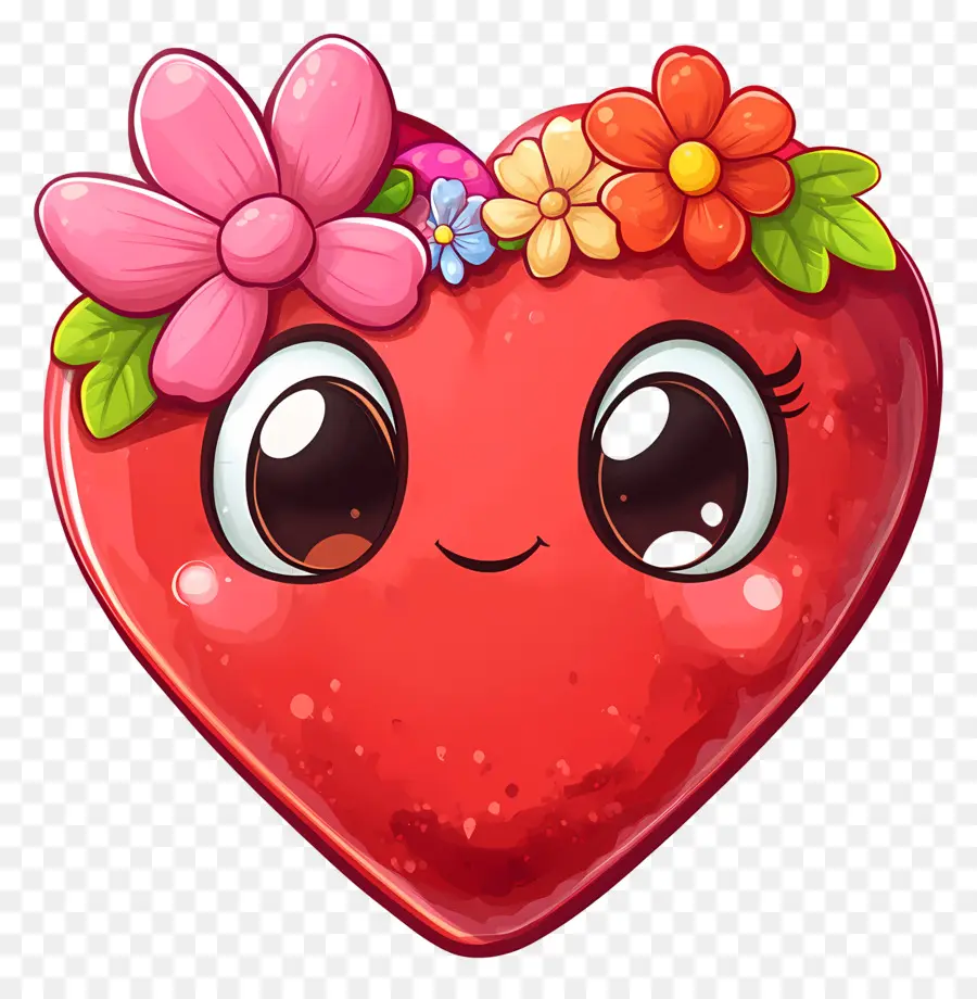 Coeur Kawaii，Coeur Avec Des Fleurs PNG