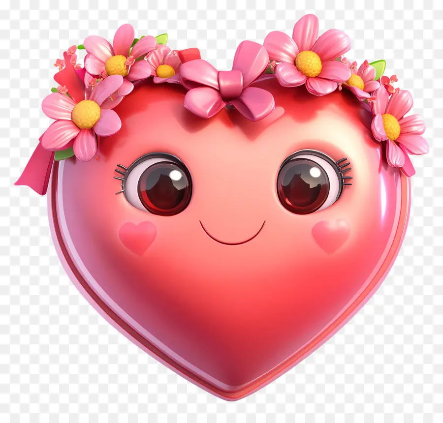 Coeur Kawaii，Coeur Avec Couronne Florale PNG