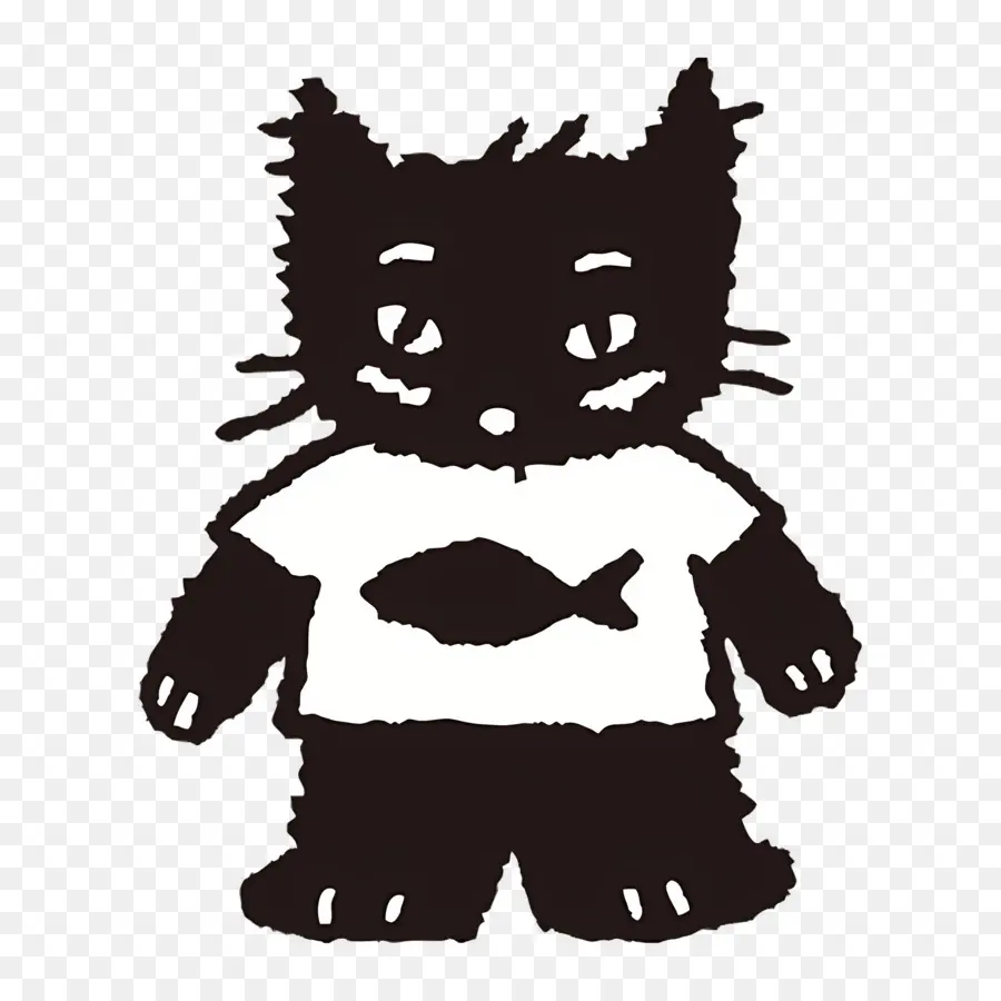 Catsbykids，Chat Noir Avec Chemise De Poisson PNG