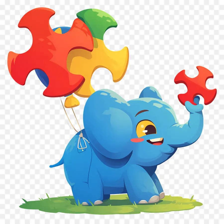 Journée De Sensibilisation à L'autisme，Éléphant Bleu Avec Puzzle PNG