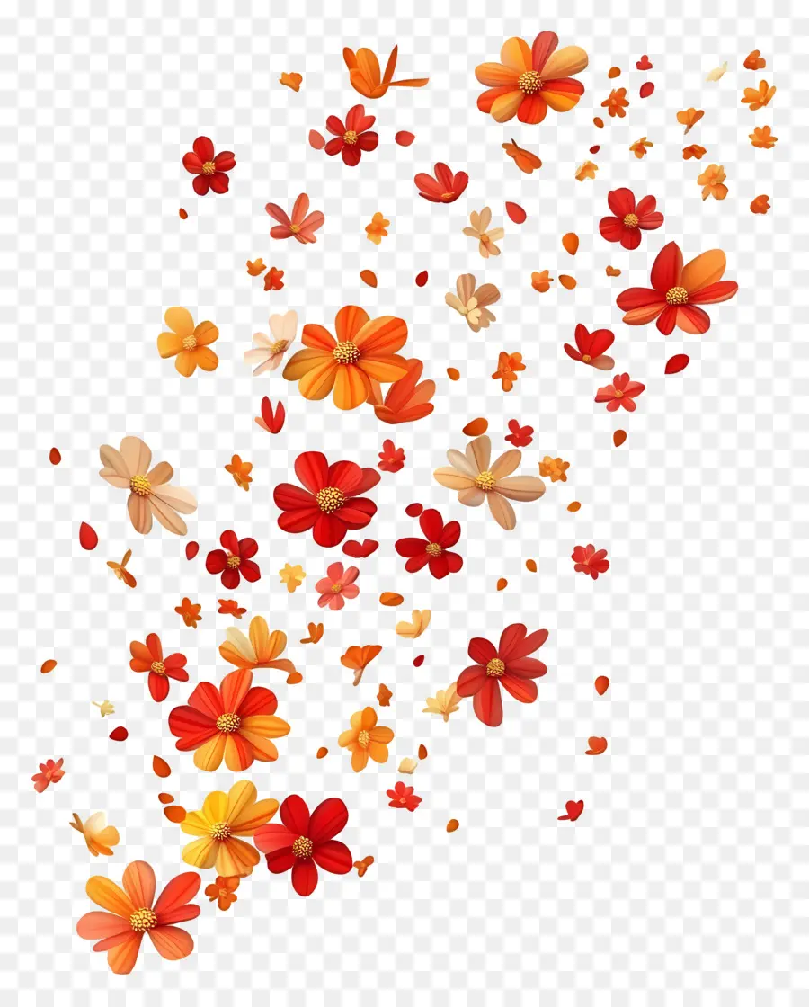 Fleurs Qui Tombent，Fleurs Oranges Et Rouges PNG