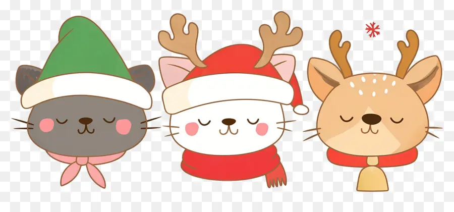 Animaux De Noël，Chats Mignons Avec Des Chapeaux De Noël PNG