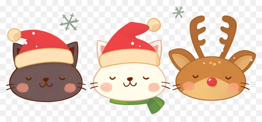 Animaux De Noël，Chats Mignons Avec Des Chapeaux De Noël PNG