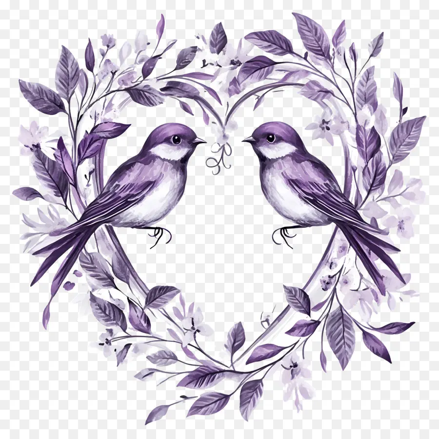 Oiseaux De Mariage，Oiseaux Violets Avec Couronne Florale PNG