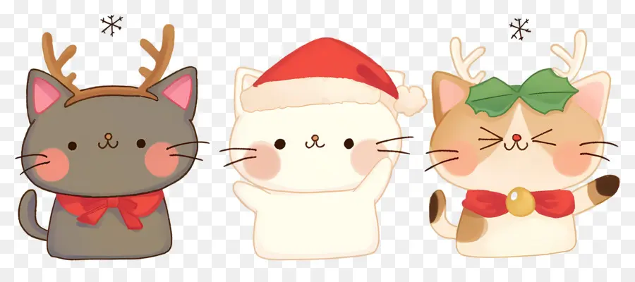 Animaux De Noël，Chats Mignons Avec Des Chapeaux De Noël PNG