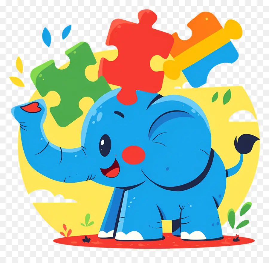 Journée De Sensibilisation à L'autisme，Éléphant Bleu Avec Pièce De Puzzle PNG