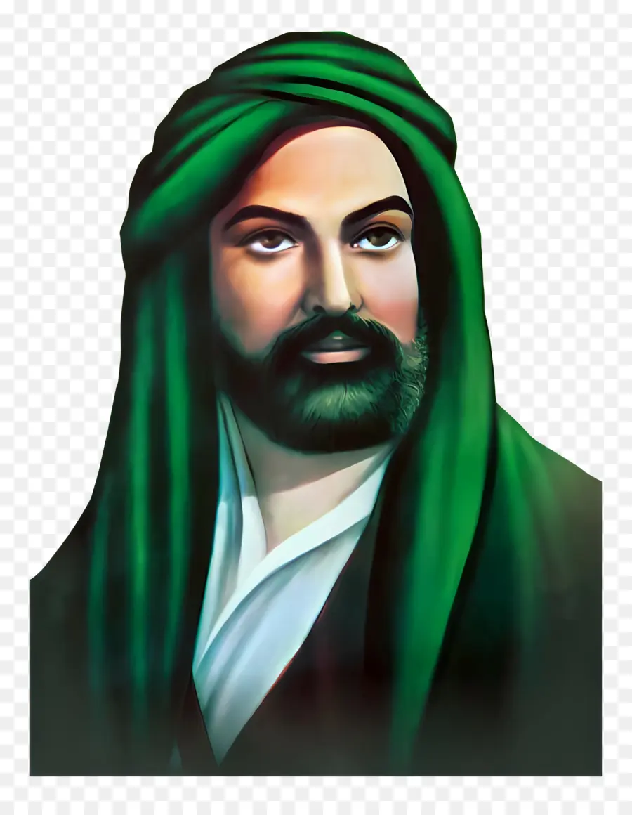 Hazrat Ali，Homme Barbu Au Turban Vert PNG